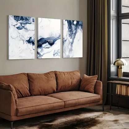 3pcs avy Blue Abstract Ocean Waves Canvas Framed 60x90 cm - High Quality Print 100% Australian Made Wall Canvas Ready to Hang