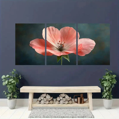 3pcs Vibrant Pink Geraniums on Dark Background Metal Print Ready to Hang Art