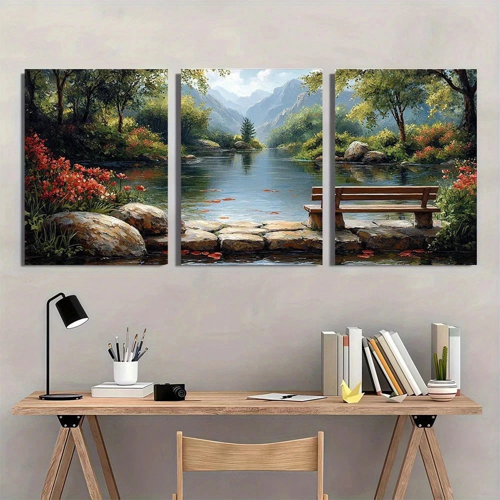 3pcs Scenery Garden Painting Nature Scenery Metal Print Ready to Hang Art