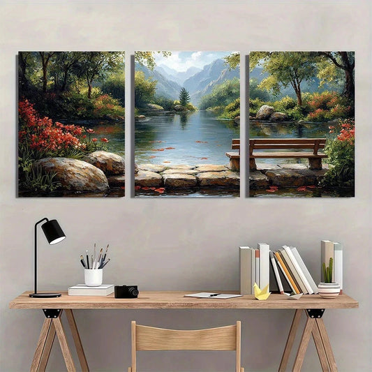 3pcs Scenery Garden Painting Nature Scenery Metal Print Ready to Hang Art