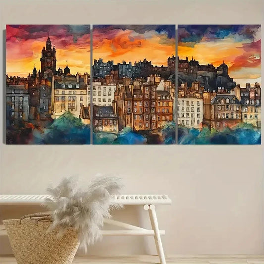 3pcs Edinburgh Scotland Scottish Cityscape Evening Metal Print Ready to Hang Art