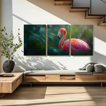 3pcs Flamingo Illustration Tropical Jungle Scene Metal Print Ready to Hang Art