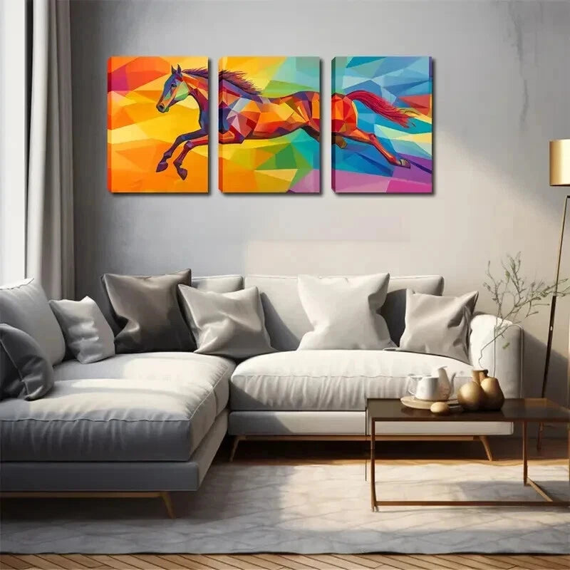 3pcs Horse Geometric Composition Perfect Wall Art Set Canvas Framed 40x60cm - High Quality Print 100% Australian Made Wall Canvas Ready to Hang