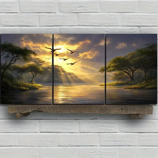 3pcs Flying Bird Scenery Nature Metal Print Ready to Hang Art