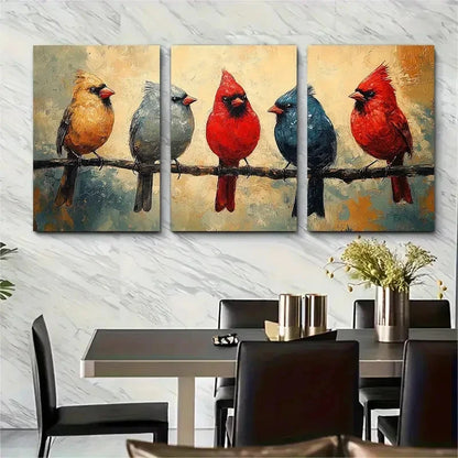 3pcs Red BirdS Canvas I Wall Art Set Canvas Framed 60x90cm - High Quality Print 100% Australian Made Wall Canvas Ready to Hang