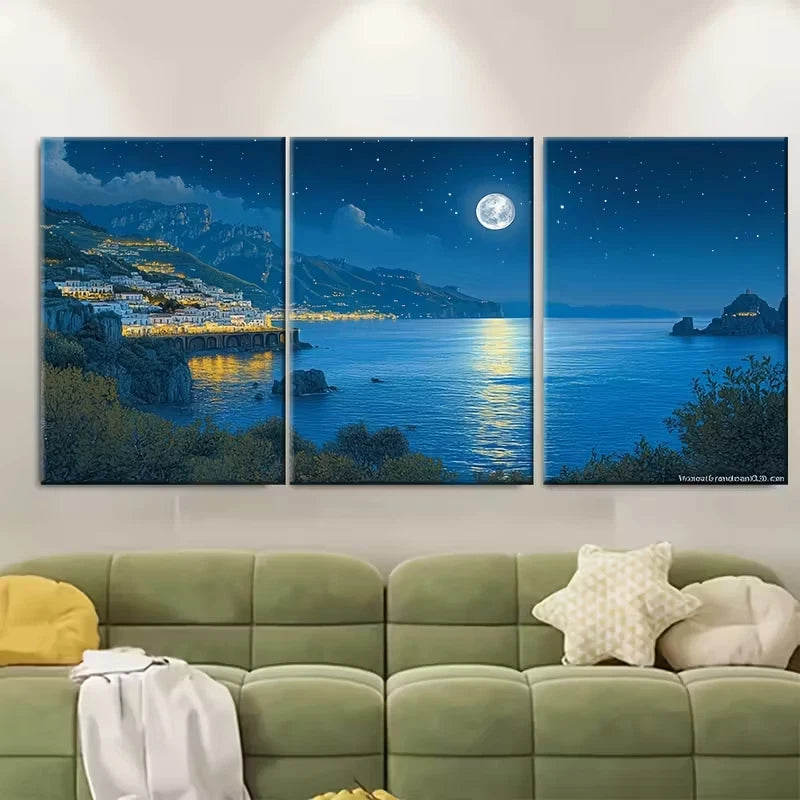 3pcs Serene Amalfi Coast Metal Print Ready to Hang Art