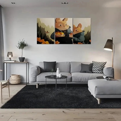 3pcs Whimsical Rabbit Family Cute Animal Metal Print Ready to Hang Art