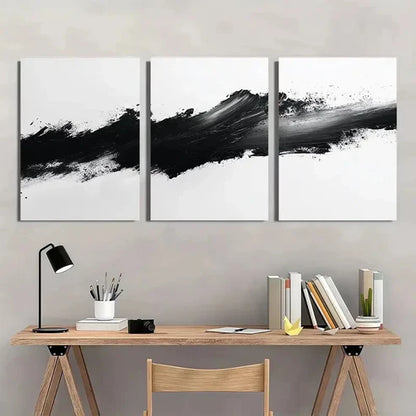 3pcs Black White Abstract Stroke Graffiti Wall Art Set Canvas Unframed - High Quality Print 100% Australian Made Wall Canvas