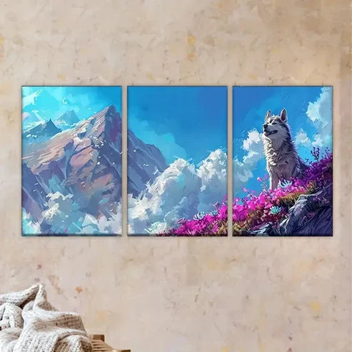 3pcs laptop with wolf Wall Art Set Canvas Unframed - High Quality Print 100% Australian Made Wall Canvas - Bella Home Decor