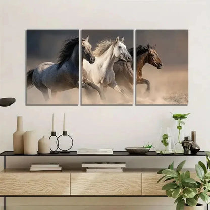 3pcs Three Horses Running in the Desert Metal Print Ready to Hang Art