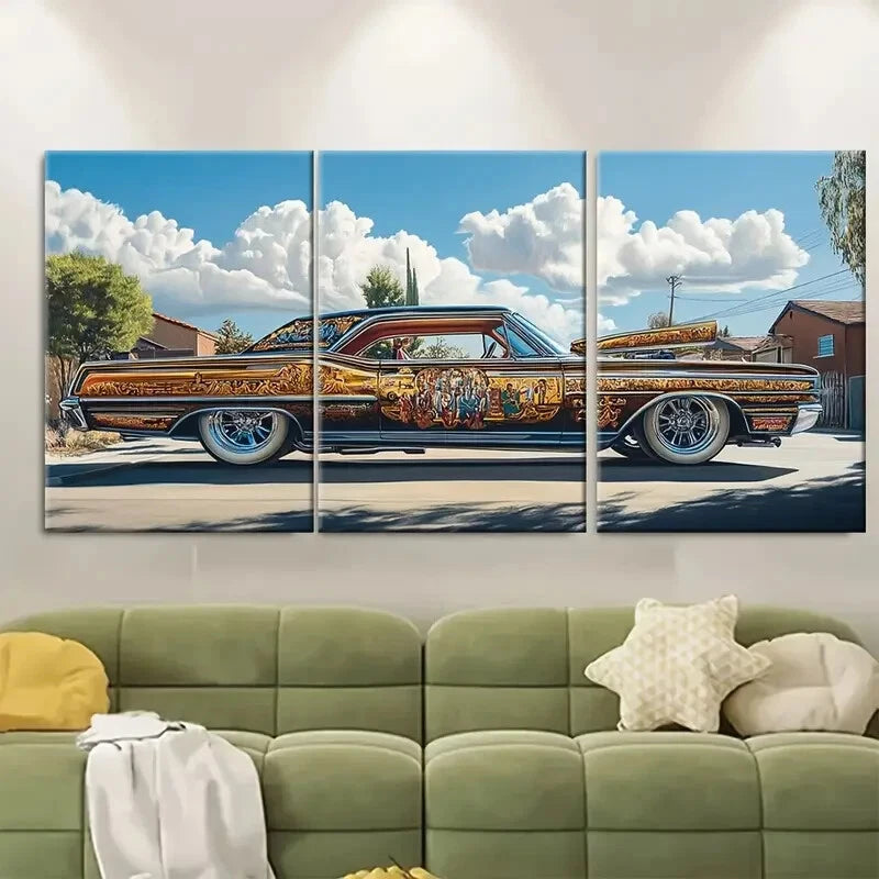 3pcs Vibrant Chicano Lowrider Art Print Metal Print Ready to Hang Art