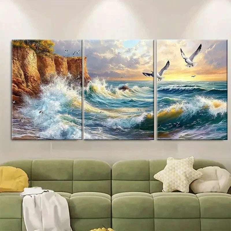 3pcs Coastal Cliffside Ocean Waves Nature Metal Print Ready to Hang Art