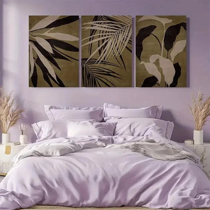 3pcs  Abstract Brown Tropical Leaf Print Wall Art Set Canvas Framed 40x60cm - High Quality Print 100% Australian Made Wall Canvas Ready to Hang