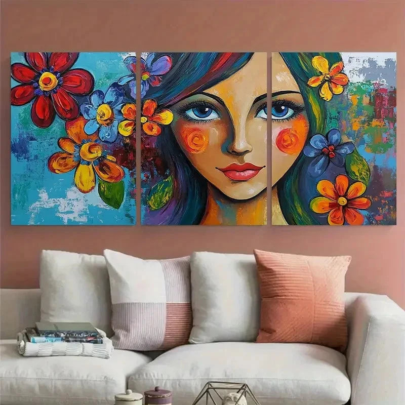 3pcs Abstract Woman Portrait Picasso Style Wall Art Set Canvas Framed 50x70cm - High Quality Print 100% Australian Made Wall Canvas Ready to Hang