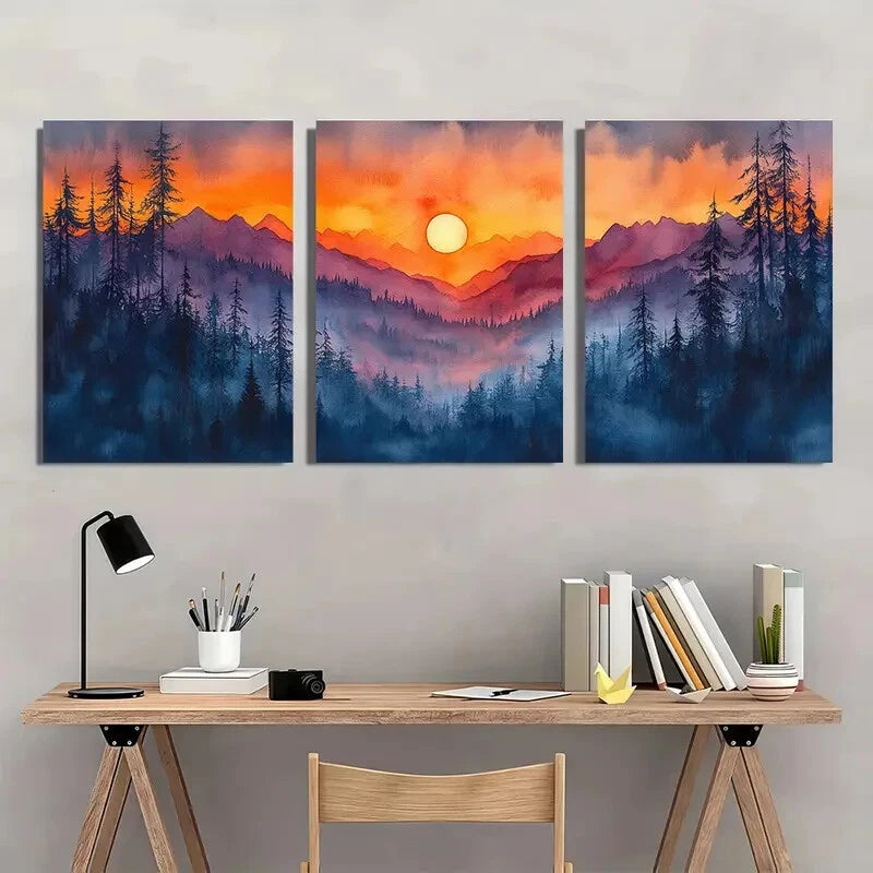 3pcs Snoqualmie Pass Watercolor Landscape Metal Print Ready to Hang Art