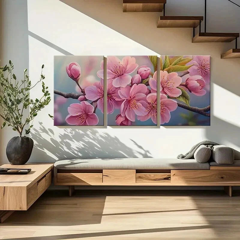 3pcs Pink Blossoms Flowers Spring Nature Metal Print Ready to Hang Art