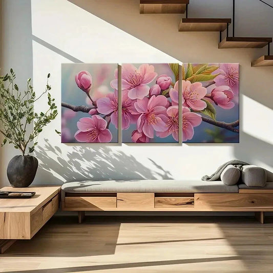 3pcs Pink Blossoms Flowers Spring Nature Metal Print Ready to Hang Art