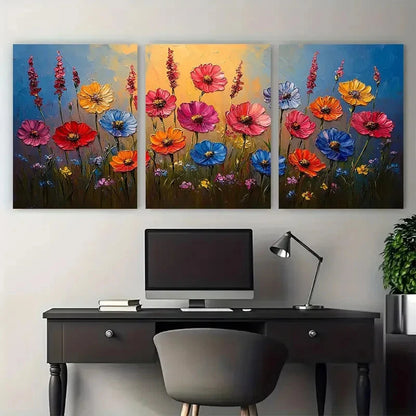 3pcs Vibrant Meadow Modern Impressionist Florals Metal Print Ready to Hang Art