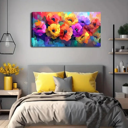 Vibrant Mixed Flowers Floral Wall Art Canvas Office Home Room Framed 120x60cm