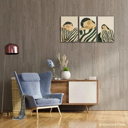 3pcs Elegant Abstract Emerald Green Woman Portrait Metal Print Ready to Hang