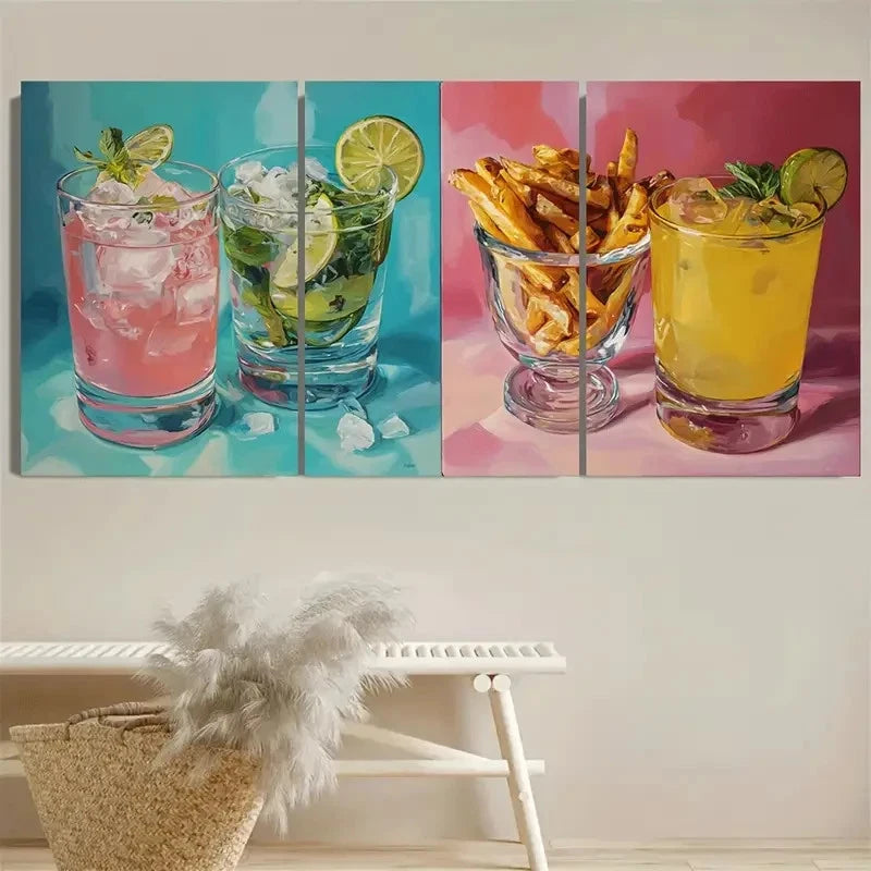 3pcs Margarita And Fries Funny Quirky Bar Art Wall Art Set Canvas Framed 40x60cm - High Quality Print 100% Australian Made Wall Canvas Ready to Hang