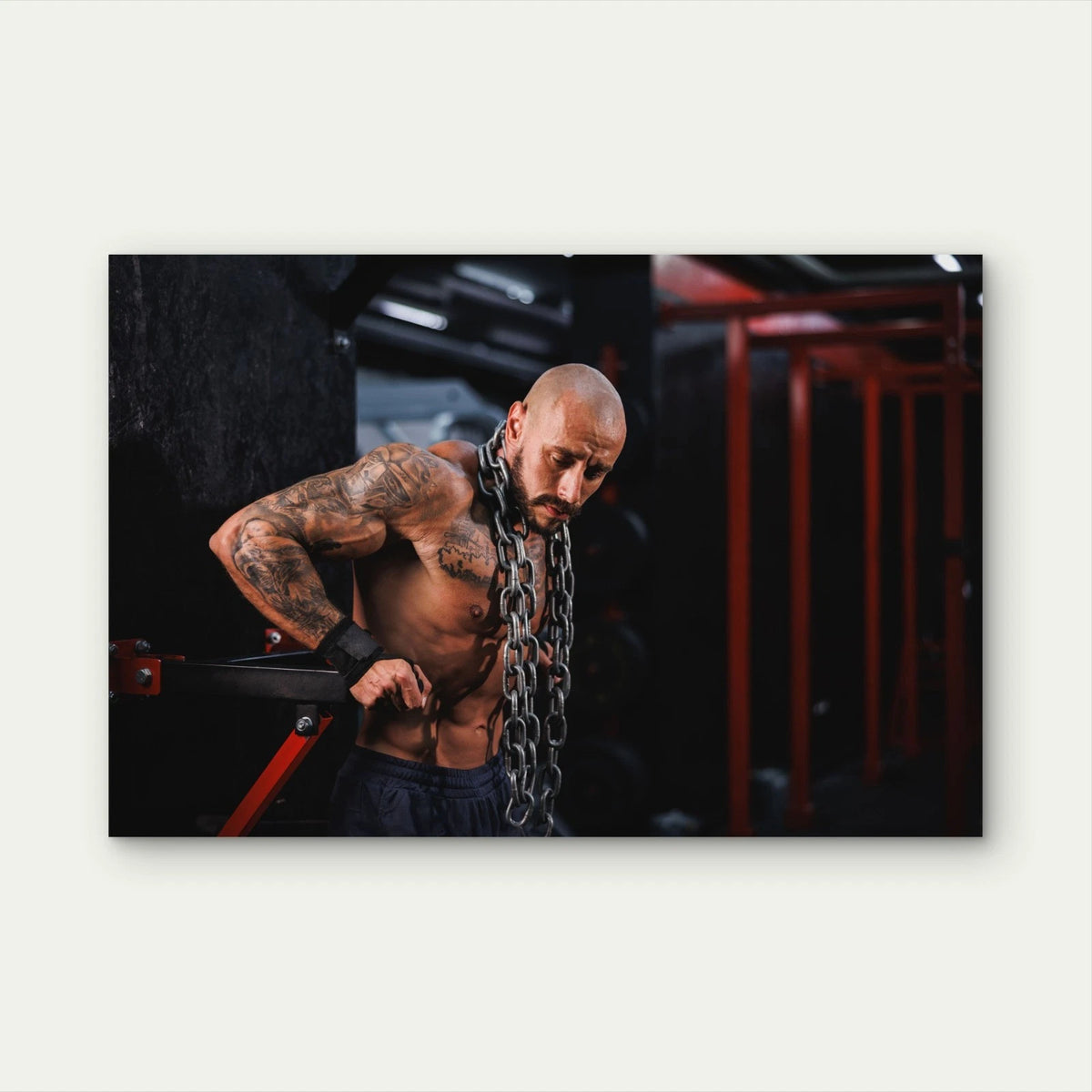 Male Athlete Chain Dips Workout 5mm thick Plastic Poster Ready to Hang 90x60cm