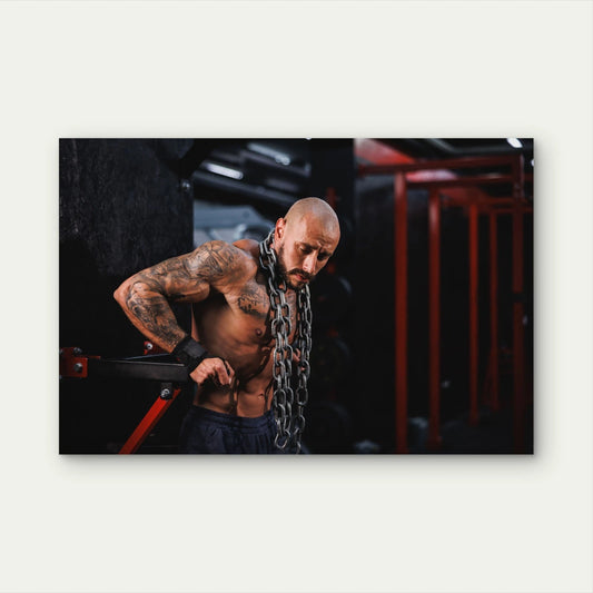 Male Athlete Chain Dips Workout 5mm thick Plastic Poster Ready to Hang 90x60cm