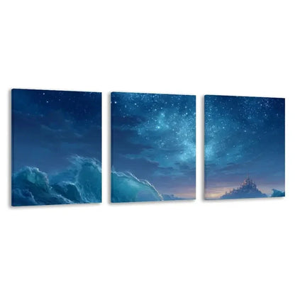 3pcs Blue Planet with Huge Waves Art    Wall Art Set Canvas Framed 60x90cm - High Quality Print 100% Australian Made Wall Canvas Ready to Hang