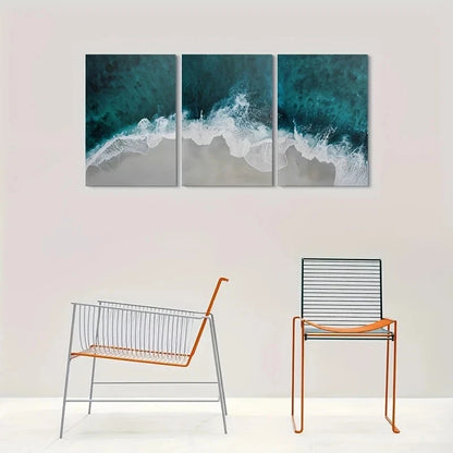 3pcs Ocean Waves Coastal Beach Theme Metal Print Ready to Hang Art