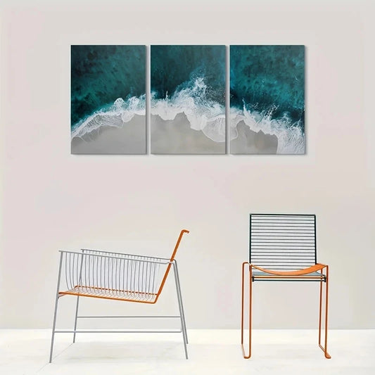 3pcs Ocean Waves Coastal Beach Theme Metal Print Ready to Hang Art
