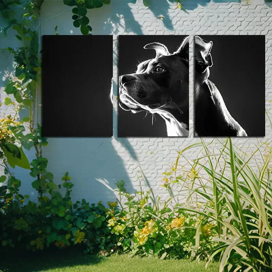 3pcs Black and White Dog Illustration Metal Print Ready to Hang Art