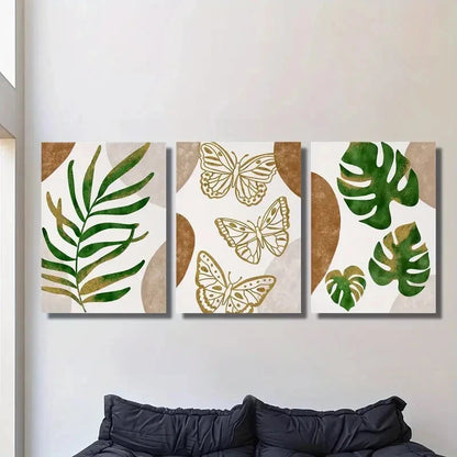 3pcs Modern Botanical & Butterfly Metal Print Ready to Hang Art