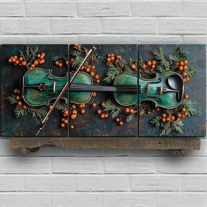 3pcs Chic Cello Trio Green Music Guitar Metal Print Ready to Hang Art