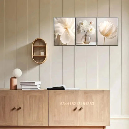 3pcs Artistic White Flowers Vase Simplicity Metal Print Ready to Hang Art