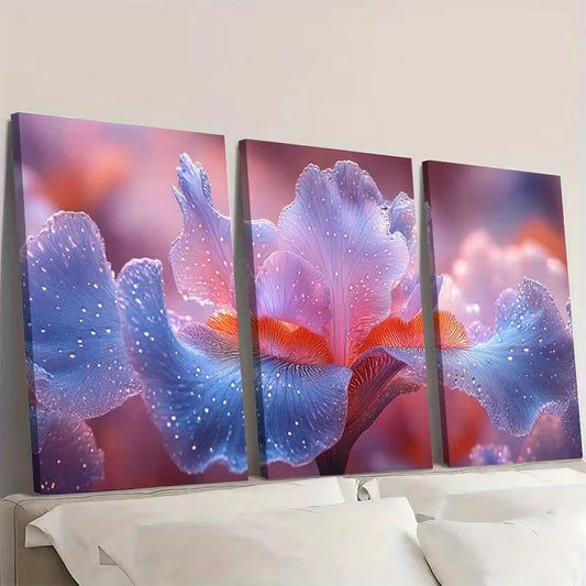 3pcs Beautiful Iris Flower Blue & Purple Nature  Wall Art Set Canvas Framed 60x90cm - High Quality Print 100% Australian Made Wall Canvas Ready to Hang