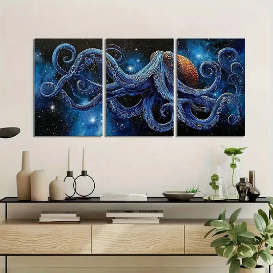 3pcs Giant Cosmic Octopus Paintings Metal Print Ready to Hang Art
