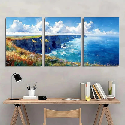 3pcs m Ireland Painting Cliffs of Moher Watercolor Metal Print Ready to Hang Art