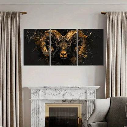 3pcs Abstract Golden Ram Artistic Splatter Metal Print Ready to Hang Art
