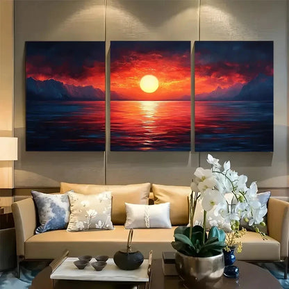 3pcs Sunset Landscape Coastal Smoky Mountain Metal Print Ready to Hang Art