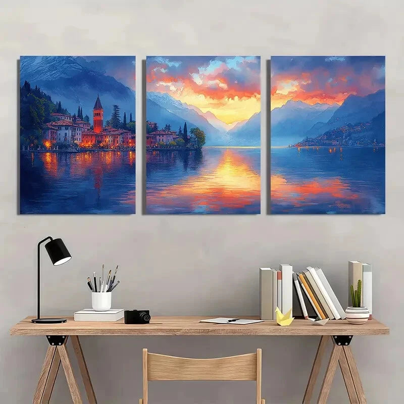 3pcs Italian Mountain Lake Landscape Art Metal Print Ready to Hang Art