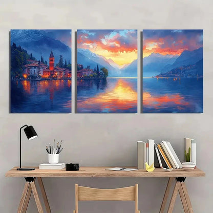 3pcs Italian Mountain Lake Landscape Art Metal Print Ready to Hang Art