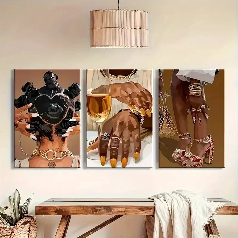 3pcs Women's Black And Accessory Metal Print Ready to Hang Art