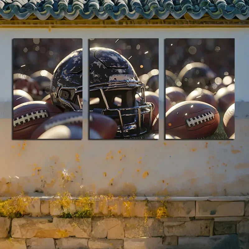 3pcs Football-Themed Modern Sports Fans Metal Print Ready to Hang Art