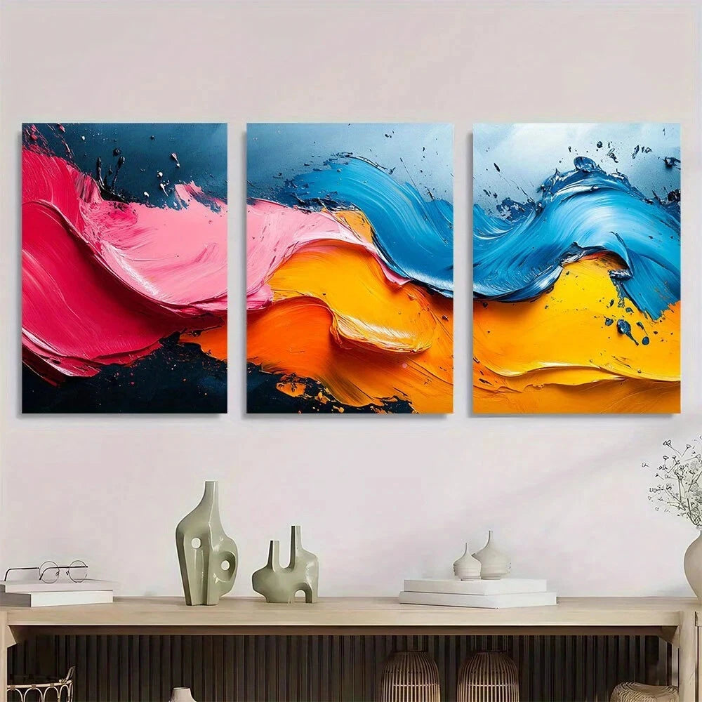 3pcs Abstract Oil Painting Colourful Metal Print Ready to Hang Art