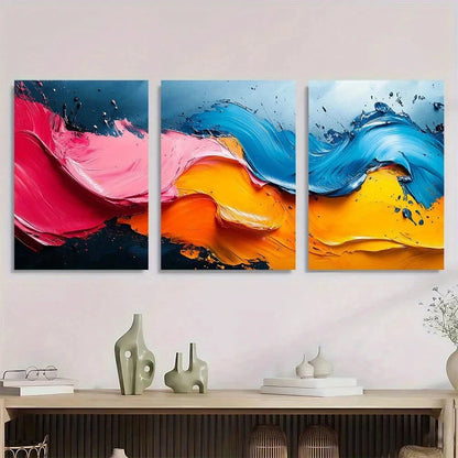 3pcs Abstract Oil Painting Colourful Metal Print Ready to Hang Art