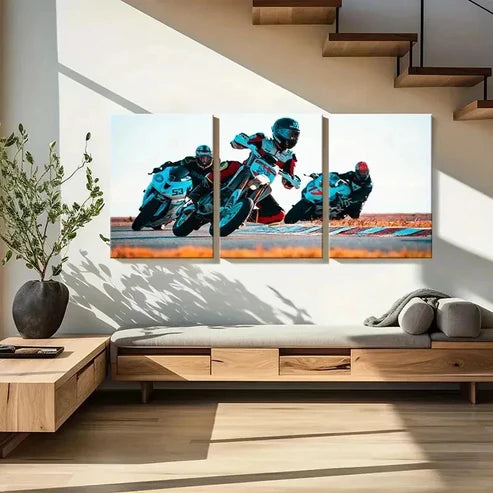 3pcs Motorcycle Racing Modern Decor 3pcs Motorcycle Racing Modern Decor Art Set Canvas Unframed - High Quality Print 100% Australian Made Wall Canvas