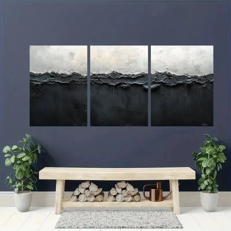 3pcs Black and White Abstract Painting Metal Print Ready to Hang Art