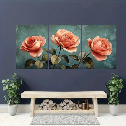 3pcs e Rose Botanical Floral Horizontal Art Metal Print Ready to Hang Art