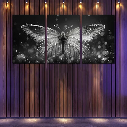3pcs Luxurious Crystal Butterfly Design Metal Print Ready to Hang Art