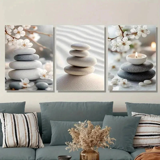 3pcs Pebble Beach & Cherry Blossoms Metal Print Ready to Hang Art